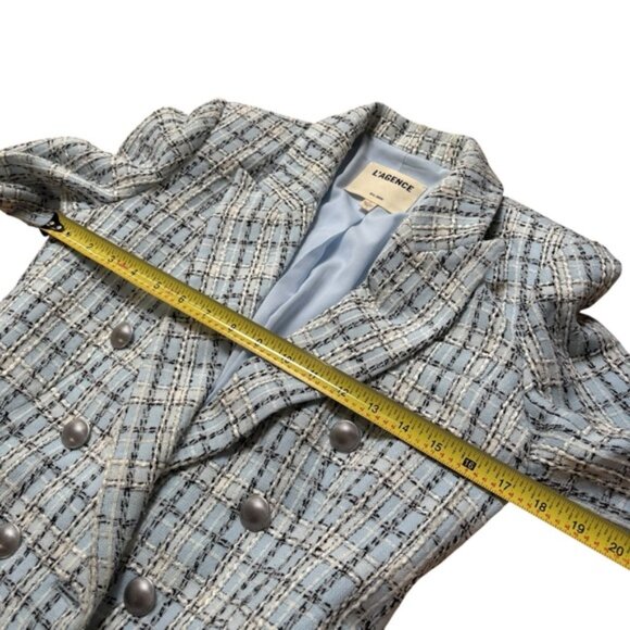 L’AGENCE Kenzie Tweed Double Breasted Blazer Blue Size 2 - Picture 7 of 7